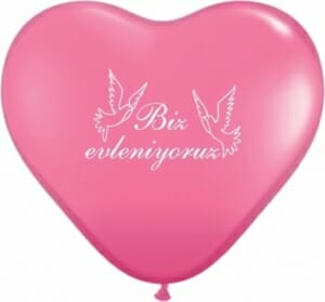 Ballon zur Hochzeit - Biz evleniyoruz Pink - mit weißen Tauben und Aufschrift